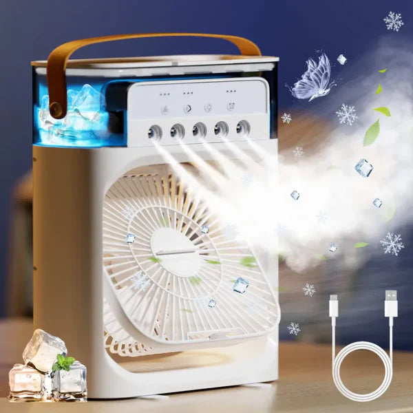 Portable Air Cooler Spray Fan with 7-Color LED NightLights (USB Powered)