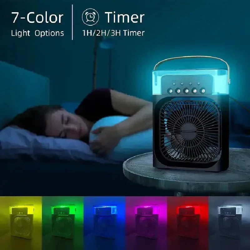 Portable Air Cooler Spray Fan with 7-Color LED NightLights (USB Powered)